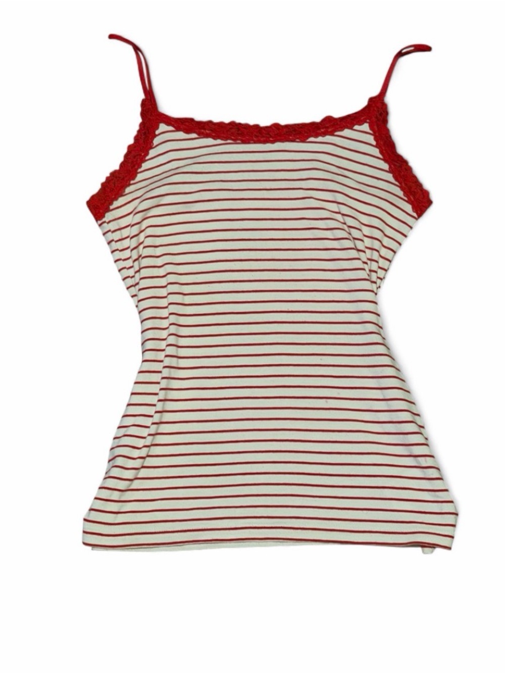 Vintage Faded Glory Red & White Striped Lace Trim Cami